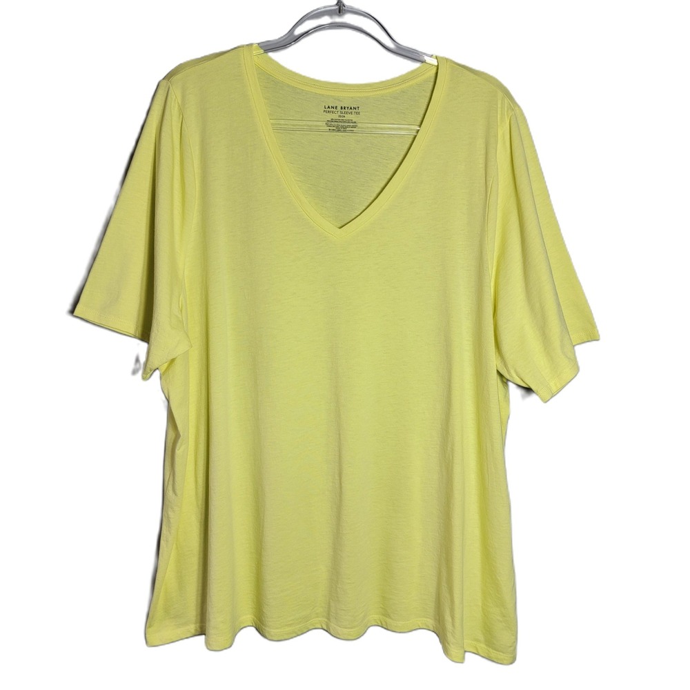 Lane Bryant Perfect Sleeve Tee Yellow V-Neck Short Sleeve Plus Size 22/24